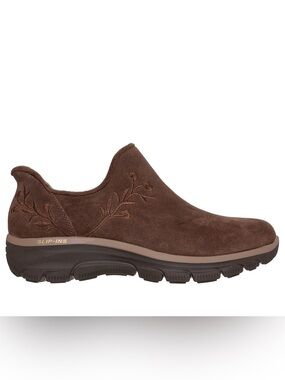 Skechers Slip-Ins Easy Going Floral Moment Suede Shoes Brown 7.5 NIB